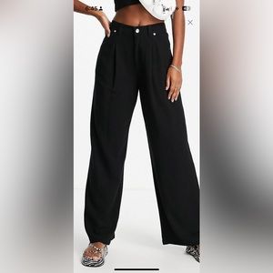 ASOS Design Hourglass Black Linen Wide Leg Pants Black Size 2 XS high waist